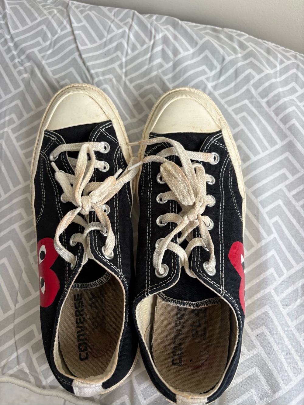 Comme des Garcons Converse Black Canvas Sneakers with Red Heart